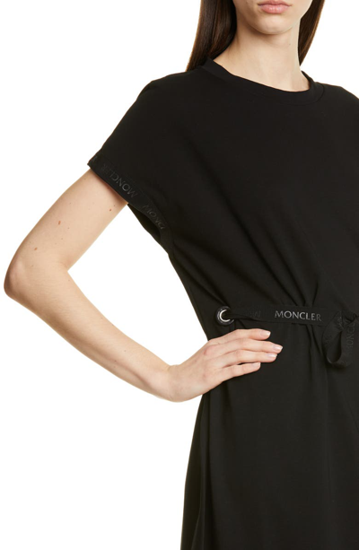 Shop Moncler Drawstring Cotton Dress In Black