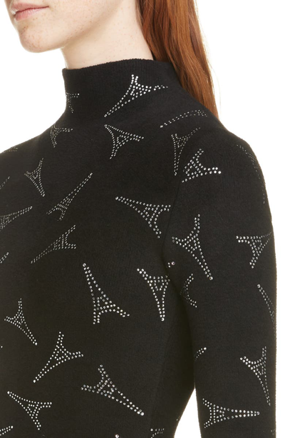 Shop Balenciaga Embellished Eiffel Tower Body-con Sweater Dress In 1000-black