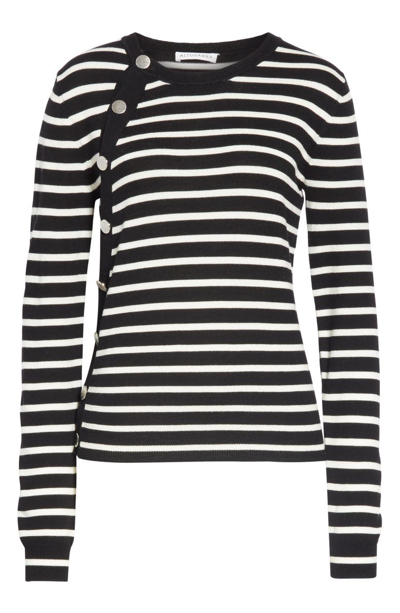 Shop Altuzarra Stripe Button Side Wool Sweater In Black / Ivory