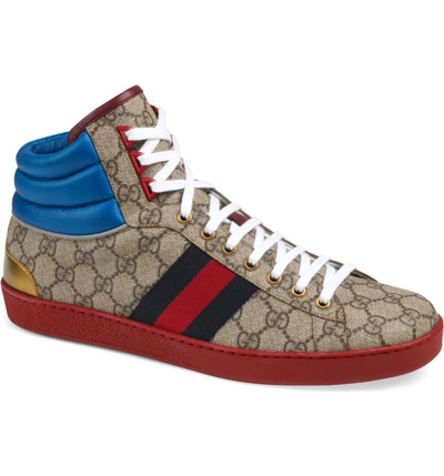 Shop Gucci New Ace High Sneaker In Natural Beige/ Light Brown