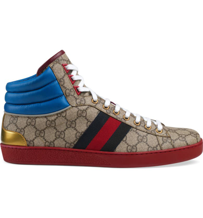 Shop Gucci New Ace High Sneaker In Natural Beige/ Light Brown