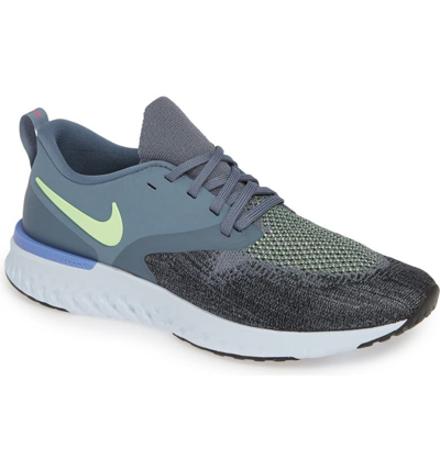 Shop Nike Odyssey React 2 Flyknit Running Shoe In Armory Blue/ Lime Blast/ Black