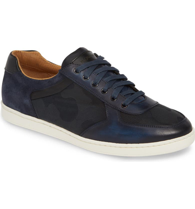 Shop Magnanni Echo Sneaker In Navy/ Black Leather/ Suede