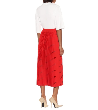 Shop Balenciaga Logo Pleated Knit Midi Skirt In Red