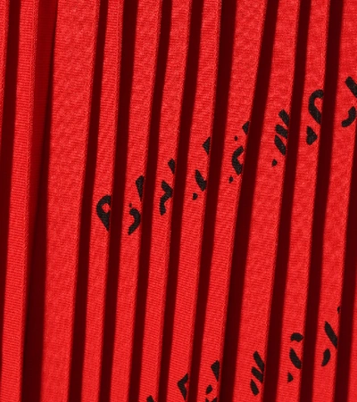 Shop Balenciaga Logo Pleated Knit Midi Skirt In Red