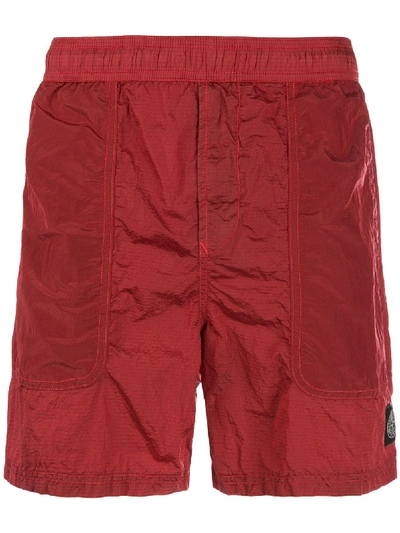 Shop Stone Island Logo Patch Swim Shorts - Red
