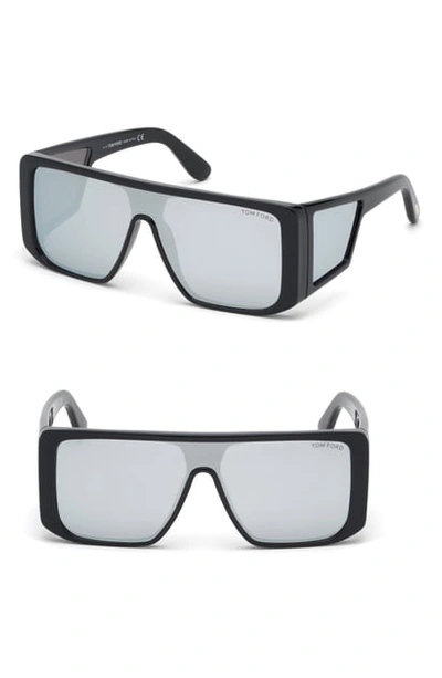 Shop Tom Ford 130mm Atticus Shield Sunglasses In Shiny Black/ Smoke