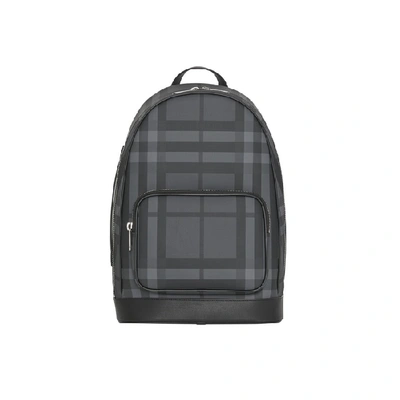 Shop Burberry London Check And Leather Backpack In Charcoal/black
