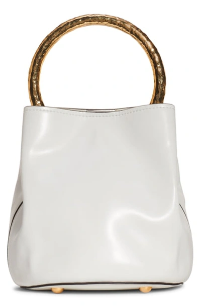 Shop Marni Hammered Handle Leather Bucket Bag - White In Lily White