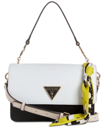 Shop Guess Analise Flap Crossbody In White Multi/gold