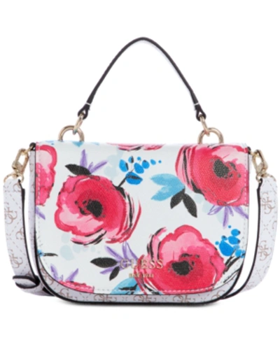 Shop Guess Logo Rock Floral Mini Crossbody In White Multi/gold