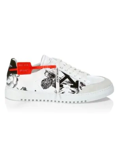 Shop Off-white Floral Leather Sneakers In White Black