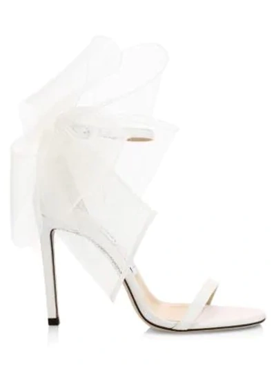 Shop Jimmy Choo Aveline Tulle Bow Leather Sandals In Latte