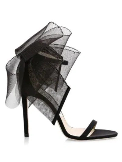 Shop Jimmy Choo Aveline Tulle Bow Suede Sandals In Black