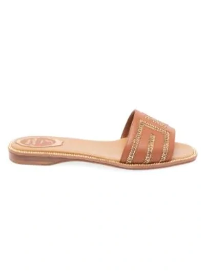 Shop René Caovilla Crystal-embellished Flat Leather Sandals In Light Brown