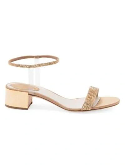 Shop René Caovilla Women's Crystal-embellished Block-heel Sandals In Gold
