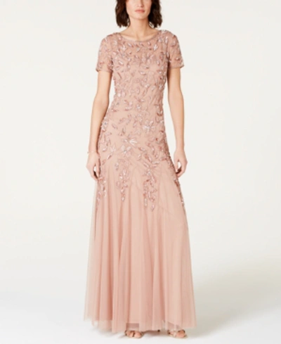 Shop Adrianna Papell Petite Beaded Mermaid Gown In Rose Gold