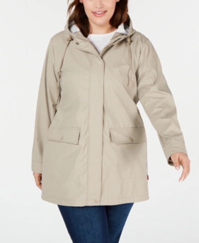 Shop Levi's Trendy Plus Size Hooded Raincoat In Sand