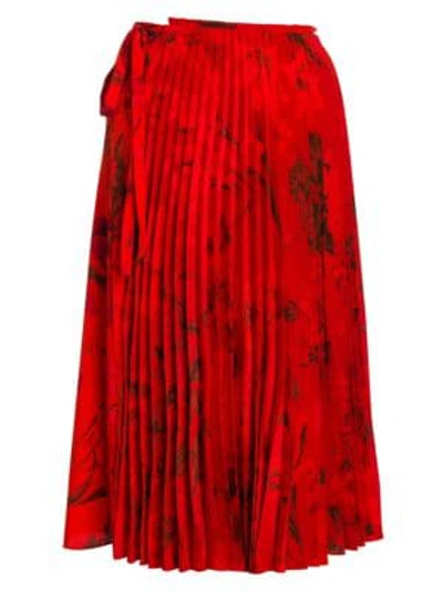 Shop Valentino Pleated Wrap Skirt In Red Multi