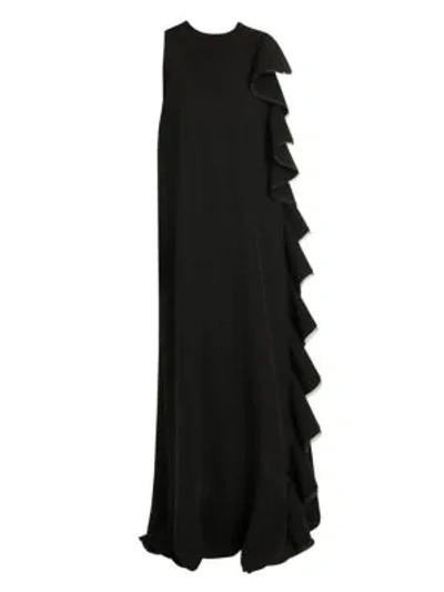 Shop Valentino Women's Side Ruffle Silk Gown In Black