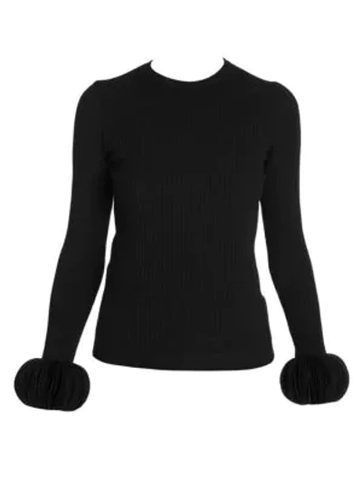 Shop Valentino Rib Knit Disc Cuff Sweater In Black
