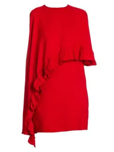 Shop Valentino Flounce Trim Cape Dress In Red