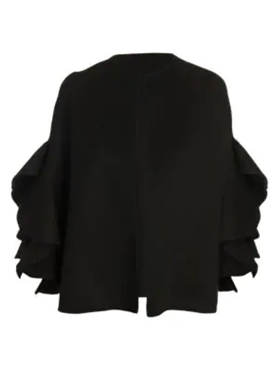 Shop Valentino Short Flounce Sleeve Cape In Black