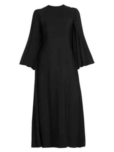 Shop Valentino Pleated Back Viscose Dress In Black
