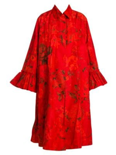 Shop Valentino Floral Pleated Sleeve Anorak In Red Mult