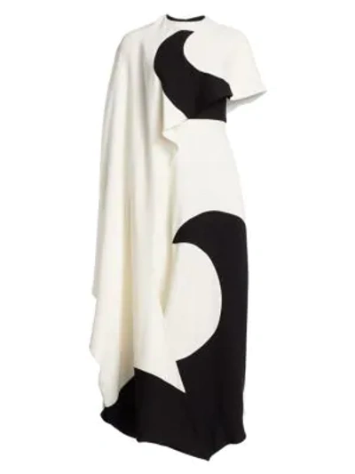 Shop Valentino Luna Cape Effect Graphic Column Gown In Ivory Black