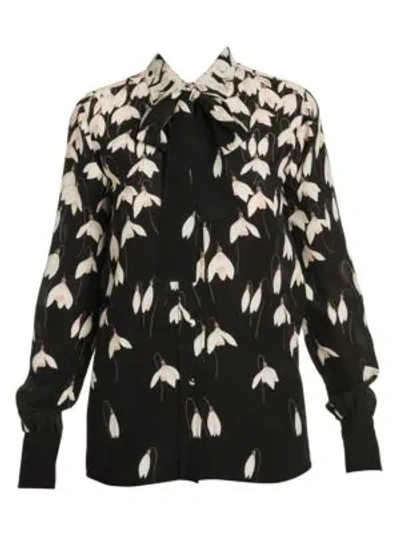 Shop Valentino Bucaneve Silk Blouse With Removable Necktie In Black Multi