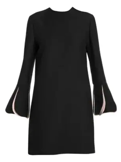 Shop Valentino Women's Wool & Silk Contrast Scallop Long Sleeve Shift Dress In Black Rose