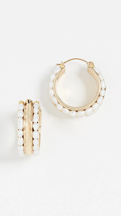 Shop Ellery Berlot Classic Rice Pearl Hoop Earrings In Gold/white