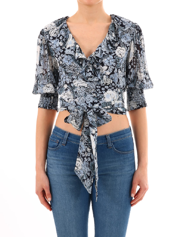 ganni floral wrap top