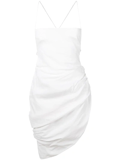 Shop Jacquemus Sleeveless Ruched Mini Dress - White