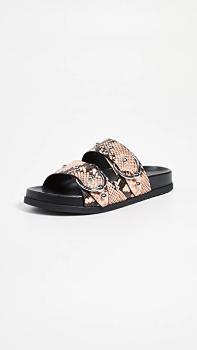 Shop Rebecca Minkoff Vachel Too Double Strap Slides In Rosewood