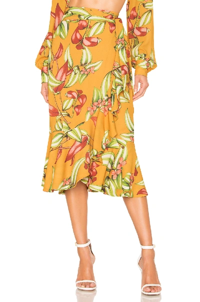 Shop Patbo Zebrina Print Wrap Skirt In Mustard. In Yellow