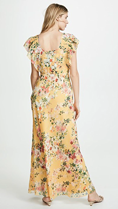 Shop Divine Héritage Pintuck Ruffle Maxi Dress In Buttercup