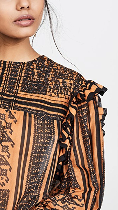 Shop Philosophy Di Lorenzo Serafini Patterned Ruffle Trim Dress In Orange/black