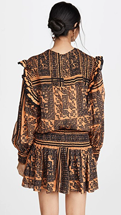 Shop Philosophy Di Lorenzo Serafini Patterned Ruffle Trim Dress In Orange/black