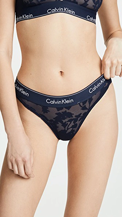 Calvin Klein Underwear Modern Cotton Thong In Floral Burnout