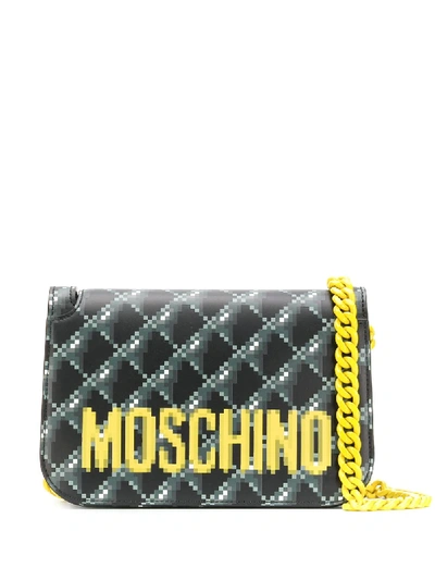 Shop Moschino 8bit Quilted Print Shoulder Bag - Black