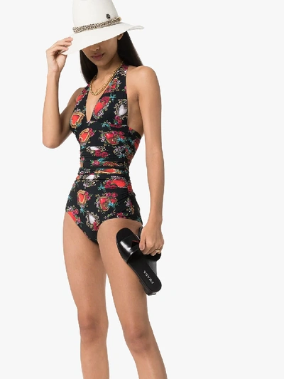 Shop Dolce & Gabbana Scared Heart And Rose Print Swimsuit In 108 - Multicoloured
