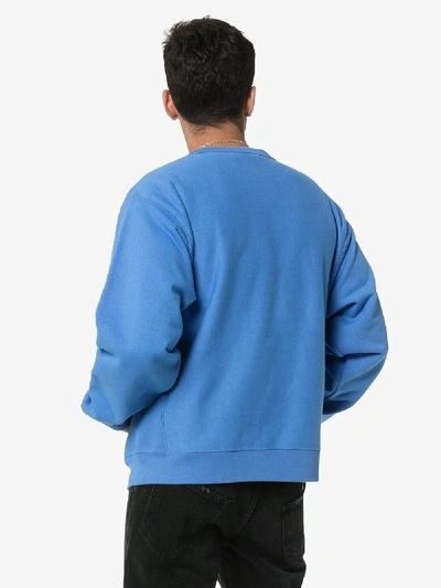 Shop Gucci Blade Logo Print Cotton Jumper In 4846 Blue