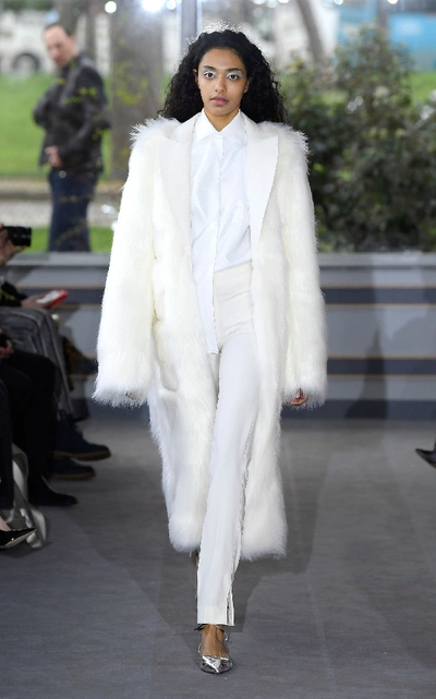 Shop Anais Jourden Faux Fur Maxi Blazer In White
