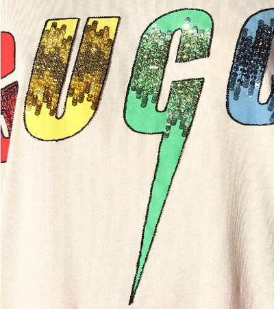 Shop Gucci Sequined Logo Cotton T-shirt In Yellow