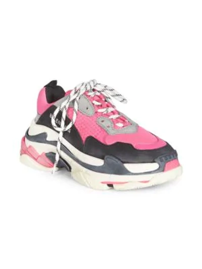 Shop Balenciaga Triple S Sneakers In Fluo Pink Grey White