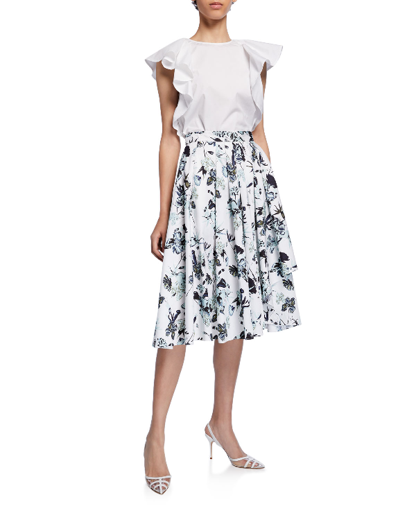 Jason Wu Collection Pleated Floral-print Poplin Skirt In Chalk Multi ...