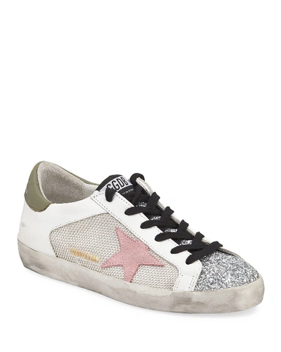 Shop Golden Goose Superstar Low-top Glittered Leather Sneakers In White Grey Silver