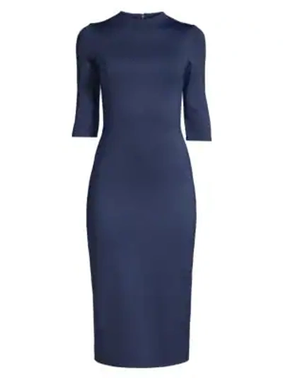 Shop Alice And Olivia Delora Fitted Mockneck Dress In Navy